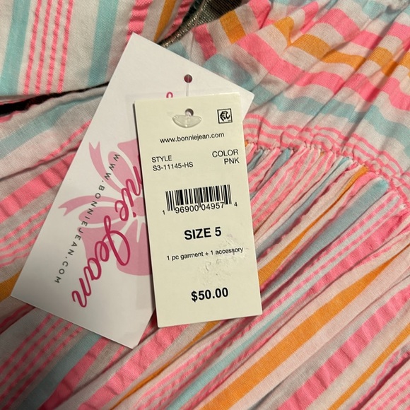 Rare Editions Seersucker Dress with Flamingo Appliqué and matching hat - Picture 5 of 5